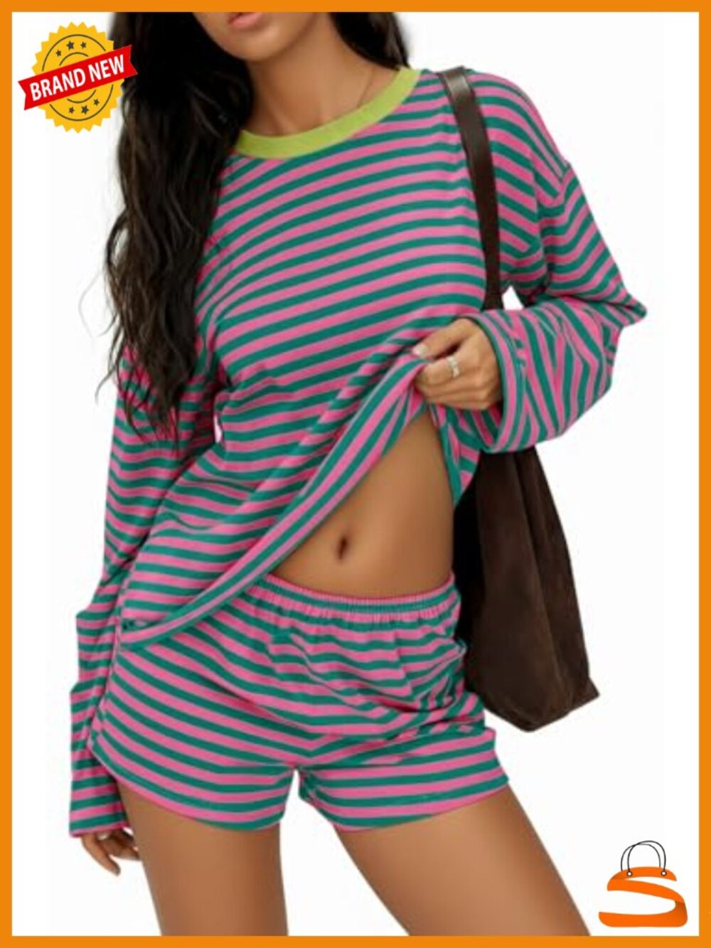 Women 2 Piece Lounge Set Long Sleeve Top and Shorts with Pockets